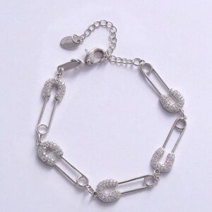 Silver Safety Pin Link Bracelet